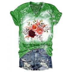 Boho Blossom Women V-Neck Tie Dye Floral Print Casual Top